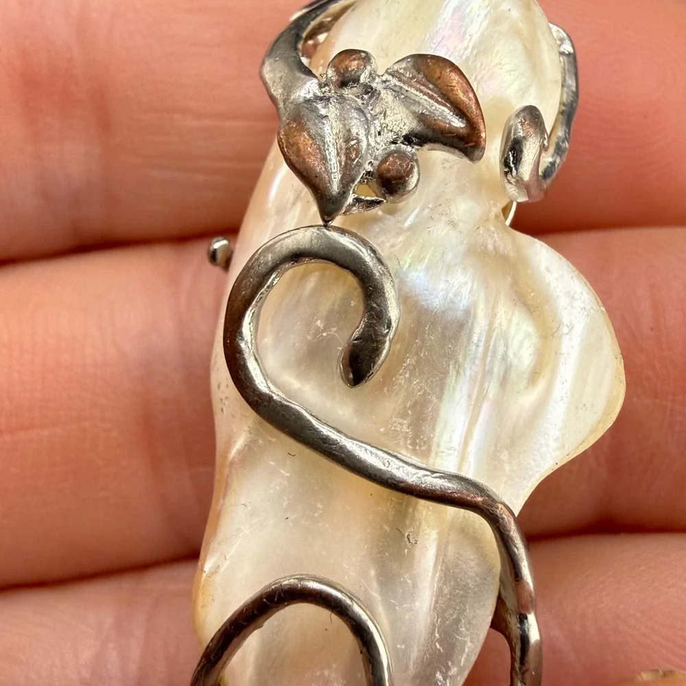 Vintage Blister Pearl Pendant Mabe White 18KGP Iridescent  Floral READ